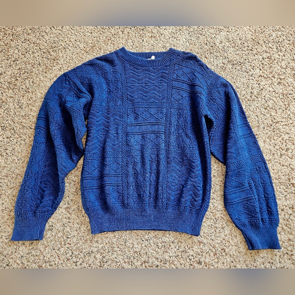 Vintage 90s Ash Creek Trading Men's Blue Cable Knit  Sweater | Large 100% Cotton